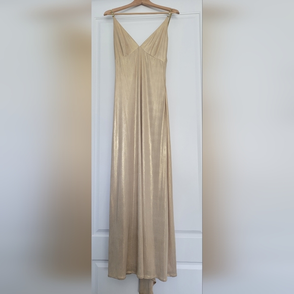 Issue New York Dresses & Skirts - Issue Gold Metallic Long dress with Rhinestones